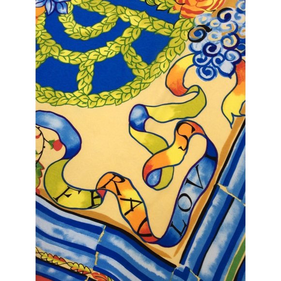LOUIS FERAUD MutLicolor Fruit & Flower Print Silk Scarf 35"/34,5" EX COND - Picture 8 of 10
